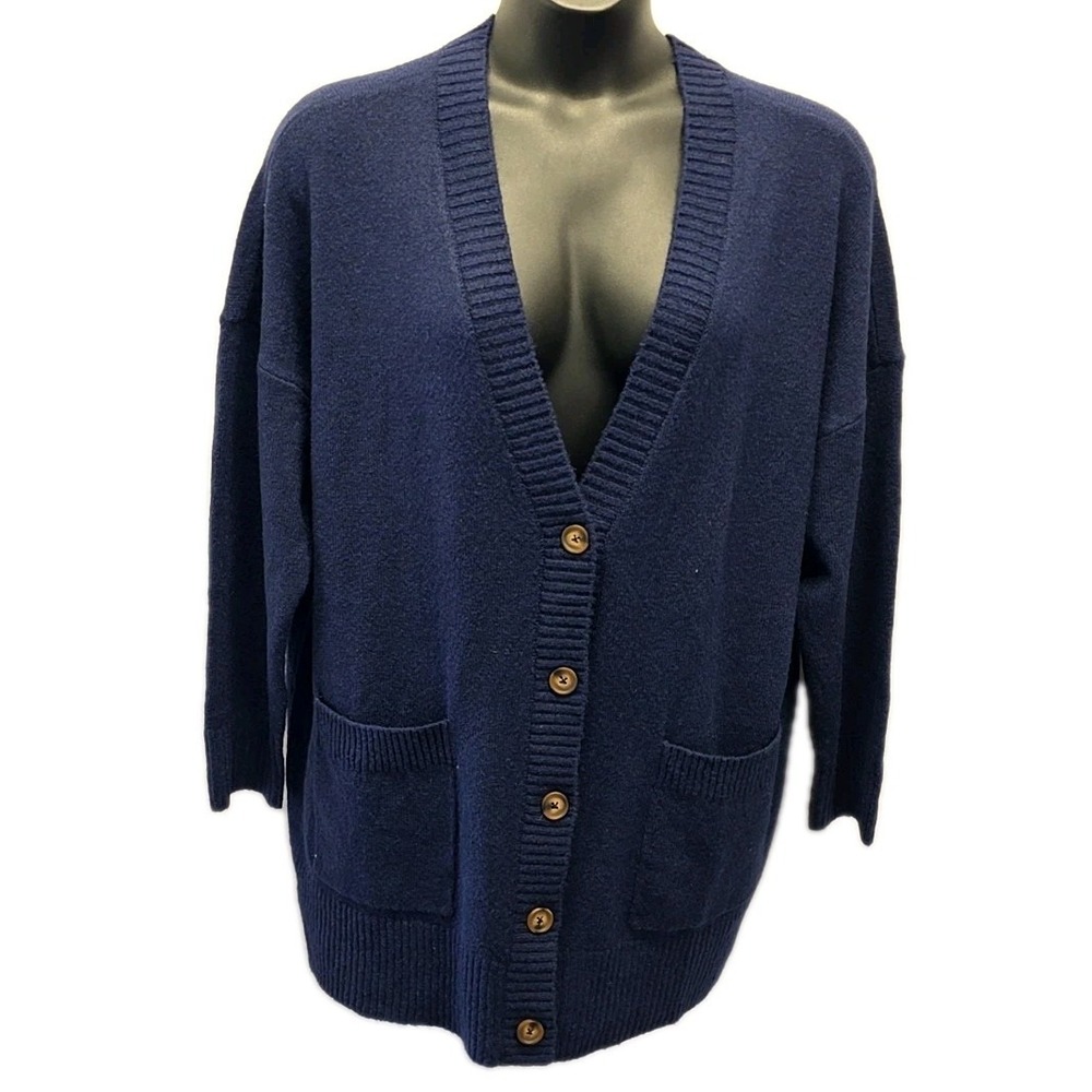 Torrid Cardigan Womens 1 Navy Blue V-Neck Button Front Pockets Oversized Sweater